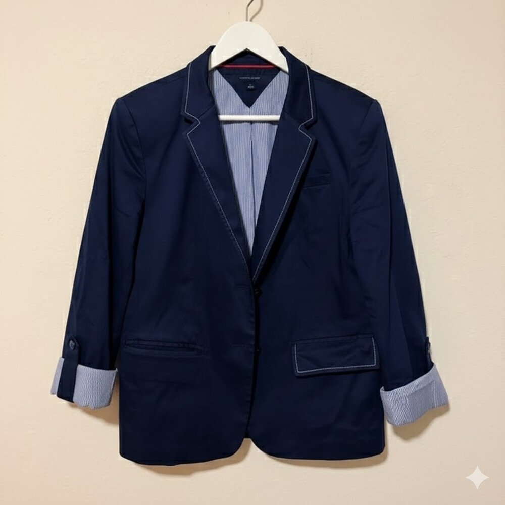 Tommy Hilfiger Women's Navy Knit Blazer - Picture 2 of 10